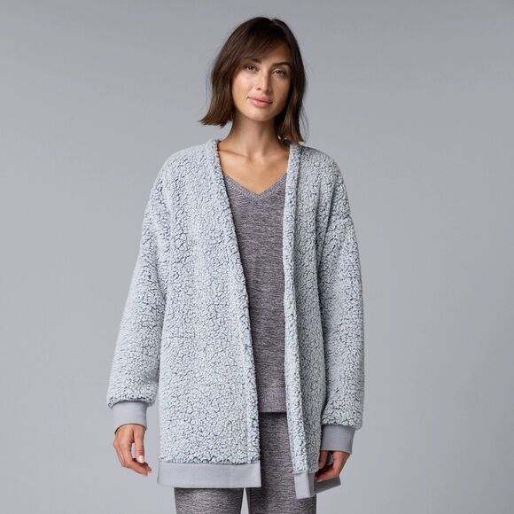NWOT Women's Simply Vera Wang Sherpa Faux Fur Open-Front Cardigan Grey Size S - Picture 1 of 9
